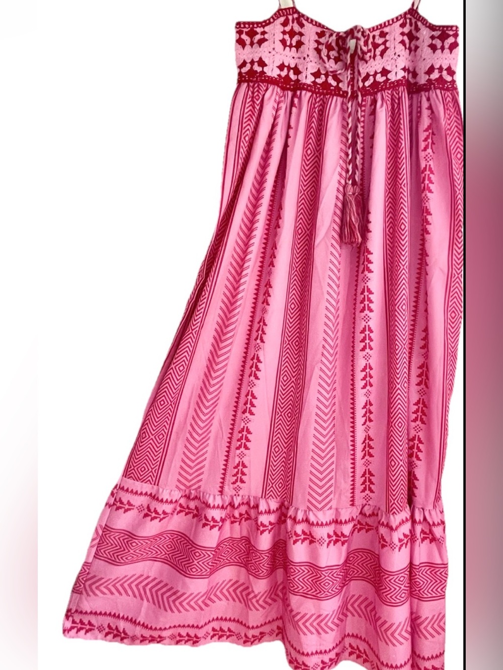 Women Sz L Boho Maxi Dress Crochet Patchwork Sleeveless Long Flowy Swing Dress - Picture 11 of 13